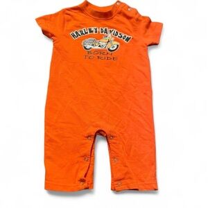 Harley Davidson Baby 9/12M Orange Biker Born To Ride One Piece Suit Snaps